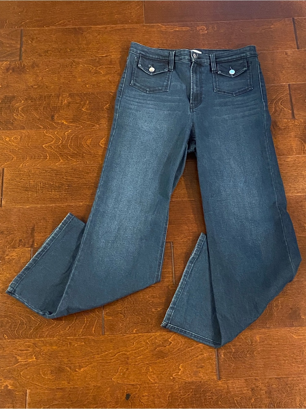 Nine West Wide Leg Patch Pocket Denim Jeans Size 12 Dark Wash